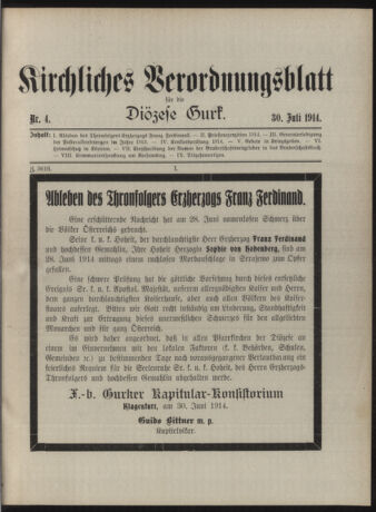 Kirchliches Verordnungsblatt für die Diözese Gurk 19140730 Seite: 1