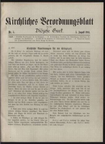 Kirchliches Verordnungsblatt für die Diözese Gurk 19140805 Seite: 1