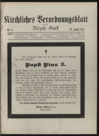 Kirchliches Verordnungsblatt für die Diözese Gurk 19140822 Seite: 1