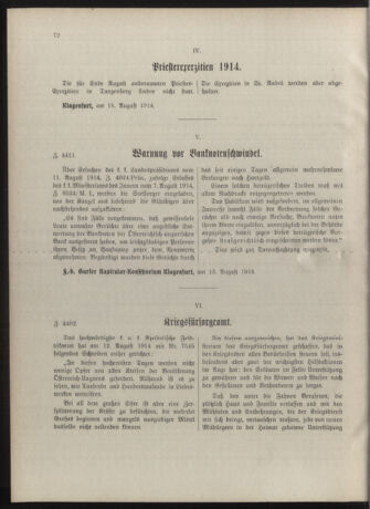 Kirchliches Verordnungsblatt für die Diözese Gurk 19140822 Seite: 4