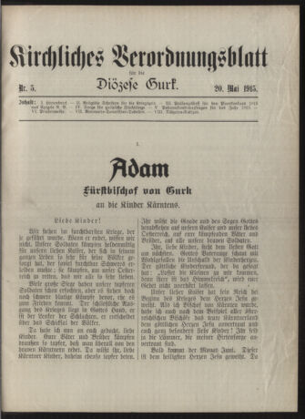 Kirchliches Verordnungsblatt für die Diözese Gurk 19150520 Seite: 1