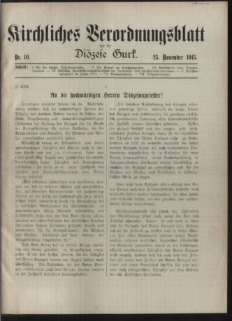 Kirchliches Verordnungsblatt für die Diözese Gurk 19151125 Seite: 1