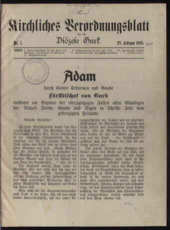 Kirchliches Verordnungsblatt für die Diözese Gurk 19160228 Seite: 1