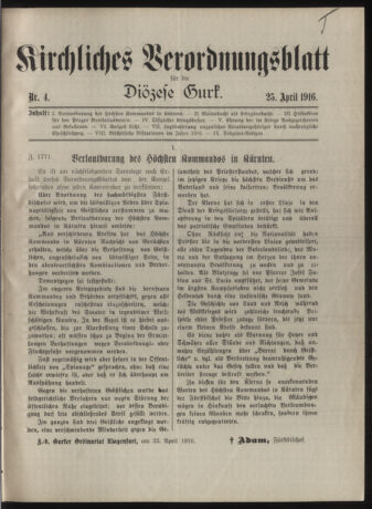 Kirchliches Verordnungsblatt für die Diözese Gurk 19160425 Seite: 1