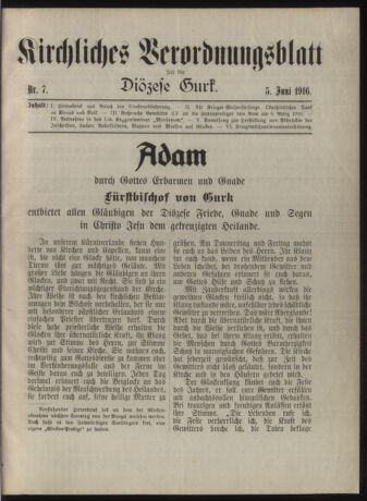 Kirchliches Verordnungsblatt für die Diözese Gurk 19160605 Seite: 1