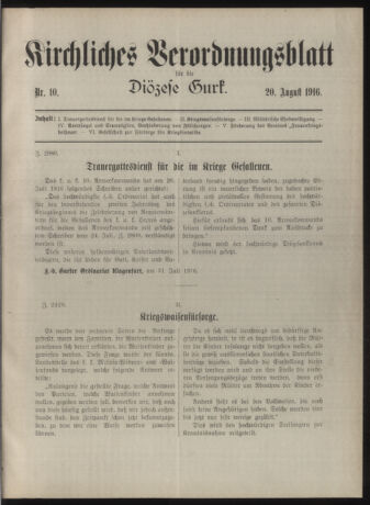 Kirchliches Verordnungsblatt für die Diözese Gurk 19160820 Seite: 1