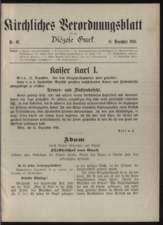 Kirchliches Verordnungsblatt für die Diözese Gurk 19161218 Seite: 1