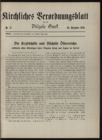 Kirchliches Verordnungsblatt für die Diözese Gurk 19161230 Seite: 1