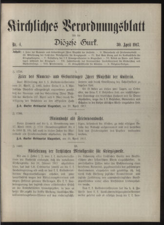 Kirchliches Verordnungsblatt für die Diözese Gurk 19170430 Seite: 1