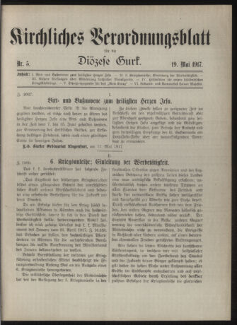 Kirchliches Verordnungsblatt für die Diözese Gurk 19170519 Seite: 1