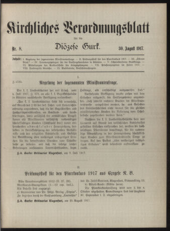 Kirchliches Verordnungsblatt für die Diözese Gurk 19170830 Seite: 1