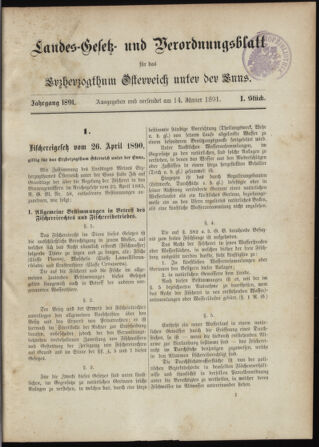 Landes-Gesetz- und Verordnungsblatt für Österreich unter der Enns 18910114 Seite: 1