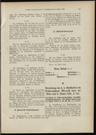 Landes-Gesetz- und Verordnungsblatt für Österreich unter der Enns 18910114 Seite: 15