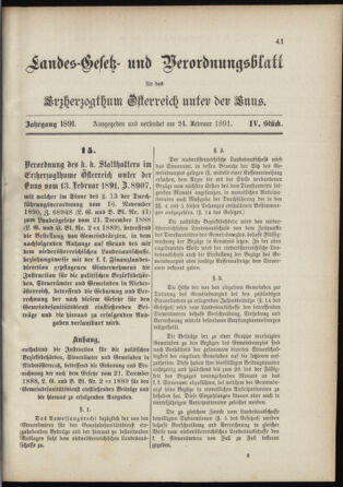 Landes-Gesetz- und Verordnungsblatt für Österreich unter der Enns 18910224 Seite: 1