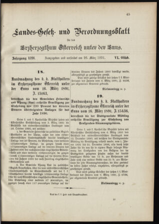 Landes-Gesetz- und Verordnungsblatt für Österreich unter der Enns 18910326 Seite: 1