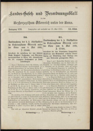 Landes-Gesetz- und Verordnungsblatt für Österreich unter der Enns 18910516 Seite: 1