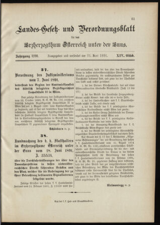 Landes-Gesetz- und Verordnungsblatt für Österreich unter der Enns 18910625 Seite: 1