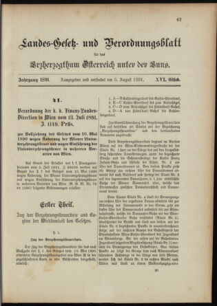 Landes-Gesetz- und Verordnungsblatt für Österreich unter der Enns 18910805 Seite: 1