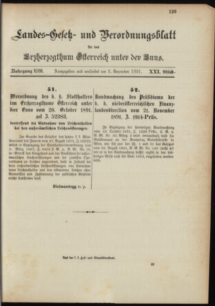 Landes-Gesetz- und Verordnungsblatt für Österreich unter der Enns 18911203 Seite: 1