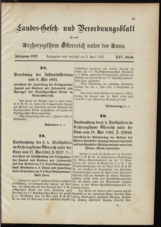 Landes-Gesetz- und Verordnungsblatt für Österreich unter der Enns 18920604 Seite: 1