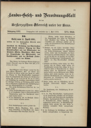 Landes-Gesetz- und Verordnungsblatt für Österreich unter der Enns 18920701 Seite: 1