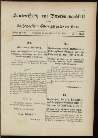 Landes-Gesetz- und Verordnungsblatt für Österreich unter der Enns 18920707 Seite: 1