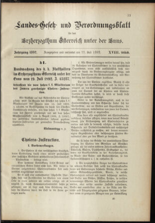 Landes-Gesetz- und Verordnungsblatt für Österreich unter der Enns 18920722 Seite: 1