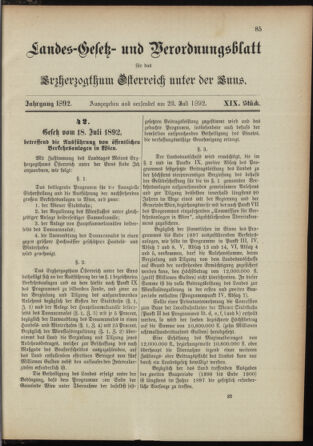 Landes-Gesetz- und Verordnungsblatt für Österreich unter der Enns 18920723 Seite: 1