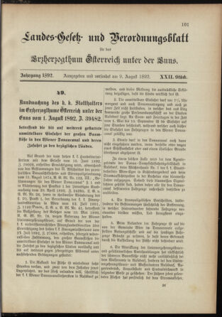 Landes-Gesetz- und Verordnungsblatt für Österreich unter der Enns 18920809 Seite: 1