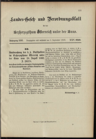 Landes-Gesetz- und Verordnungsblatt für Österreich unter der Enns 18920905 Seite: 1