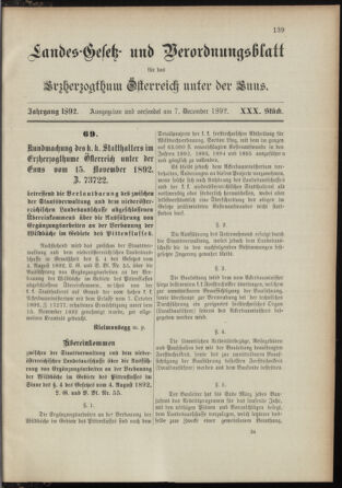 Landes-Gesetz- und Verordnungsblatt für Österreich unter der Enns 18921207 Seite: 1