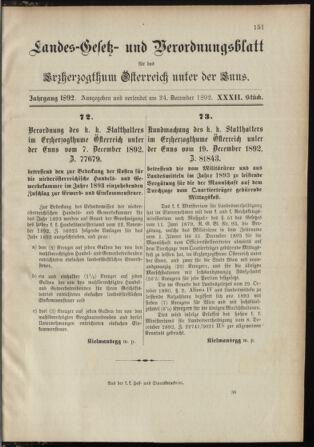 Landes-Gesetz- und Verordnungsblatt für Österreich unter der Enns 18921224 Seite: 1