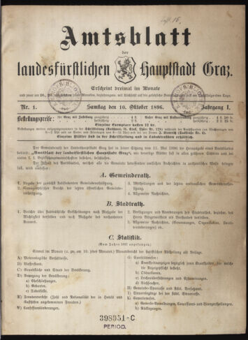 Amtsblatt der landesfürstlichen Hauptstadt Graz 18961010 Seite: 1