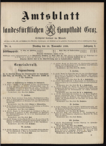 Amtsblatt der landesfürstlichen Hauptstadt Graz 18961110 Seite: 1