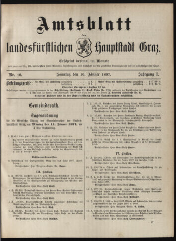 Amtsblatt der landesfürstlichen Hauptstadt Graz 18970110 Seite: 1