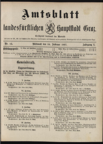 Amtsblatt der landesfürstlichen Hauptstadt Graz 18970210 Seite: 1