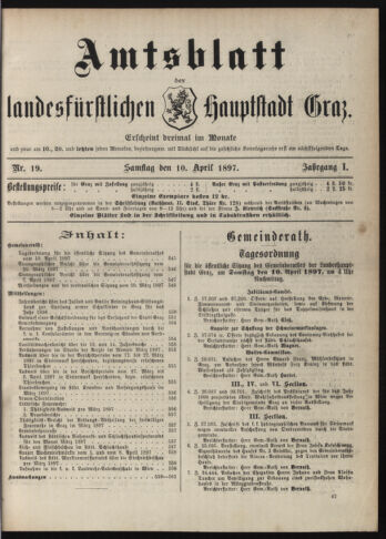 Amtsblatt der landesfürstlichen Hauptstadt Graz 18970410 Seite: 1