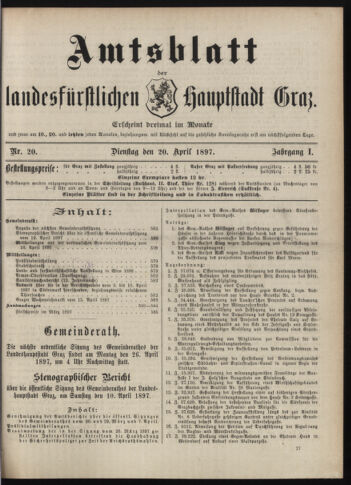 Amtsblatt der landesfürstlichen Hauptstadt Graz 18970420 Seite: 1