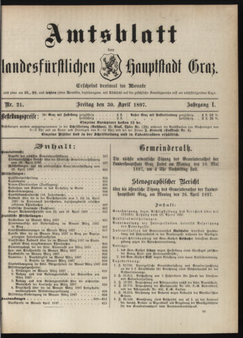 Amtsblatt der landesfürstlichen Hauptstadt Graz 18970430 Seite: 1