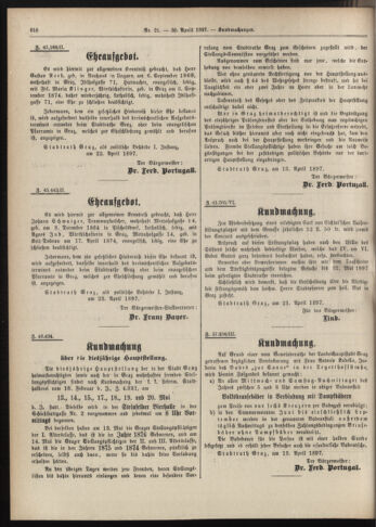 Amtsblatt der landesfürstlichen Hauptstadt Graz 18970430 Seite: 24