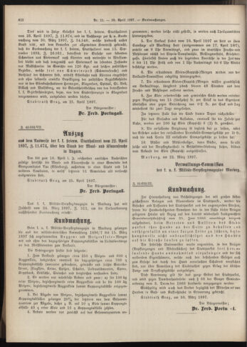 Amtsblatt der landesfürstlichen Hauptstadt Graz 18970430 Seite: 26