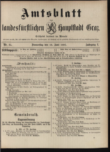 Amtsblatt der landesfürstlichen Hauptstadt Graz 18970610 Seite: 1