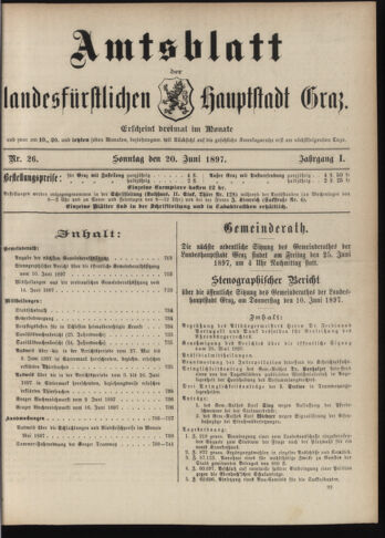 Amtsblatt der landesfürstlichen Hauptstadt Graz 18970620 Seite: 1