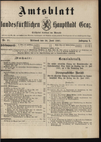 Amtsblatt der landesfürstlichen Hauptstadt Graz 18970630 Seite: 1