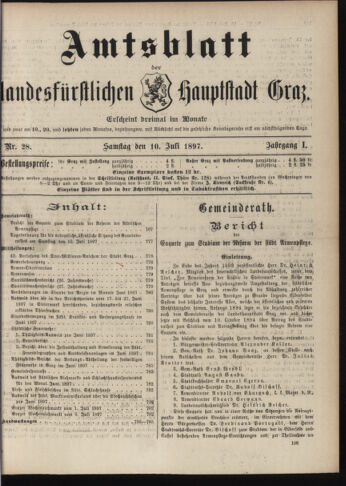 Amtsblatt der landesfürstlichen Hauptstadt Graz 18970710 Seite: 1