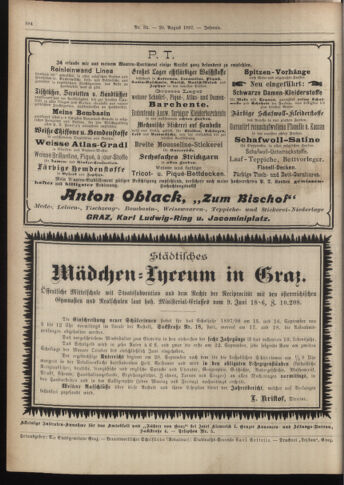 Amtsblatt der landesfürstlichen Hauptstadt Graz 18970820 Seite: 16