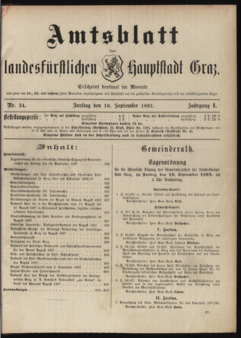 Amtsblatt der landesfürstlichen Hauptstadt Graz 18970910 Seite: 1