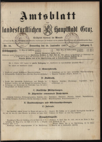 Amtsblatt der landesfürstlichen Hauptstadt Graz 18970930 Seite: 1