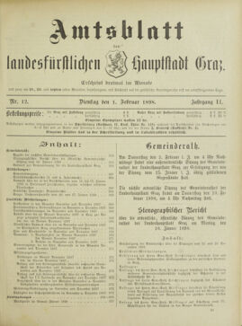 Amtsblatt der landesfürstlichen Hauptstadt Graz 18980201 Seite: 1