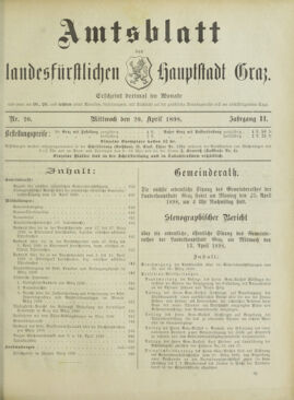 Amtsblatt der landesfürstlichen Hauptstadt Graz 18980420 Seite: 1